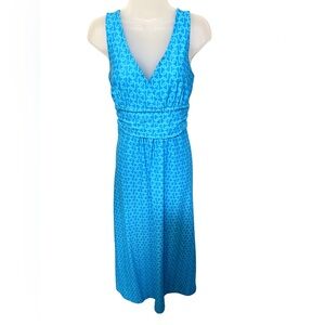 Jude Connolly Maxi Dress M Blue Turquoise Chain Sleeveless V Neck Ruched Waist